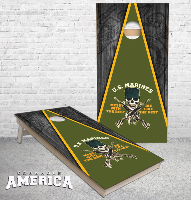 Marines Mess with the best die like the rest triangle theme cornhole boards