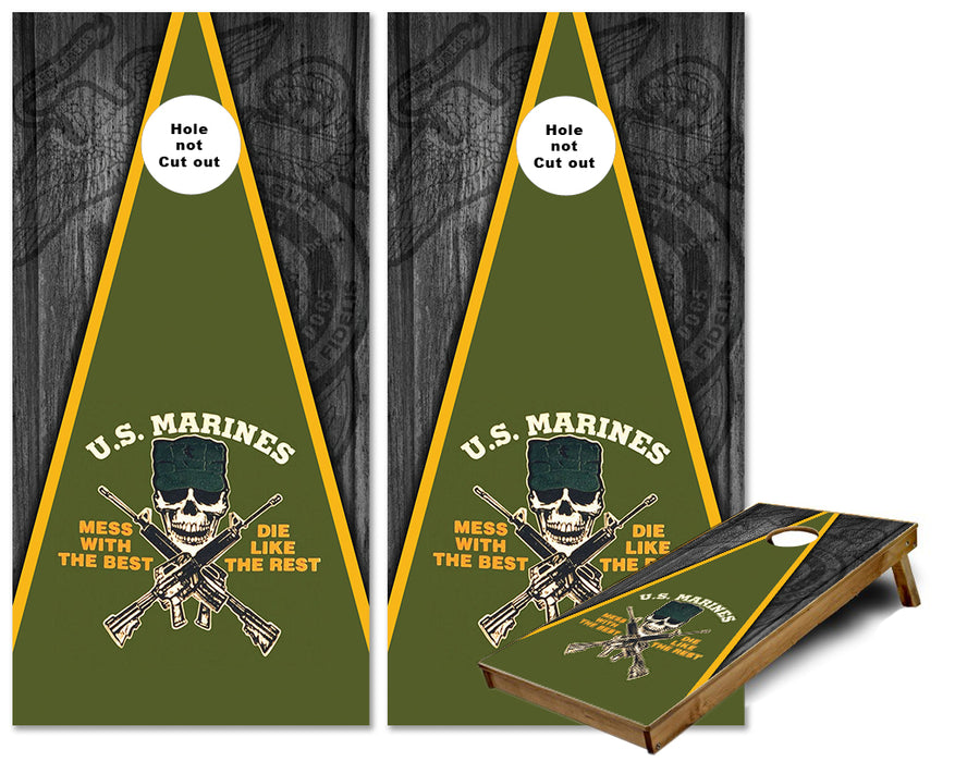 Marines Mess with the best die like the rest triangle theme cornhole wraps