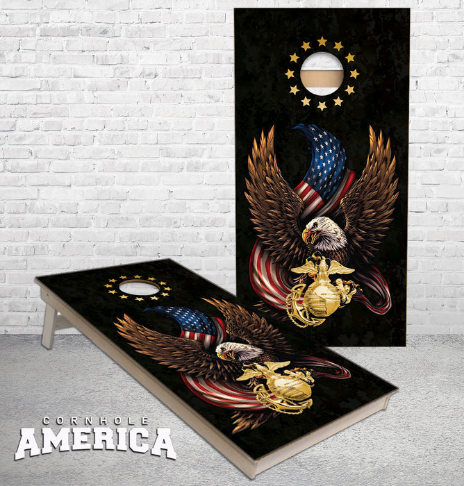 US Marines Eagle carrying the flag cornhole boards