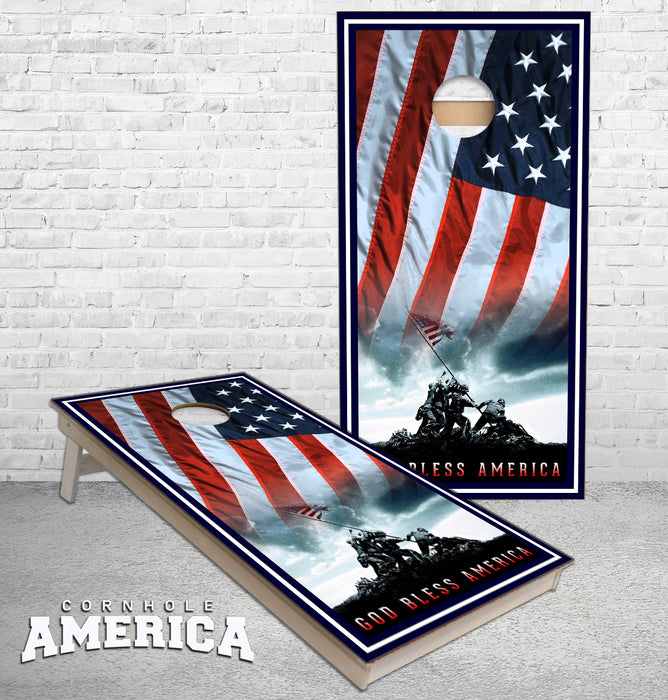 God Bless America Iwo Jima US Flag Marines cornhole boards