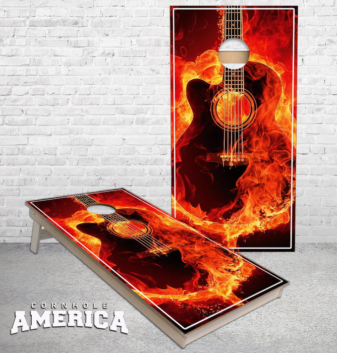 Flaming Guitar Cornhole Boards