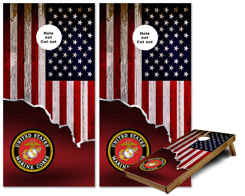 Marines Jagged metal US Flag cornhole wraps — Cornhole America