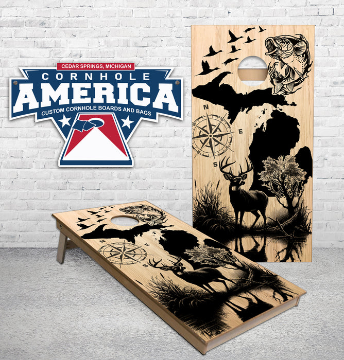 Michigan Wildlife Scene cornhole boards