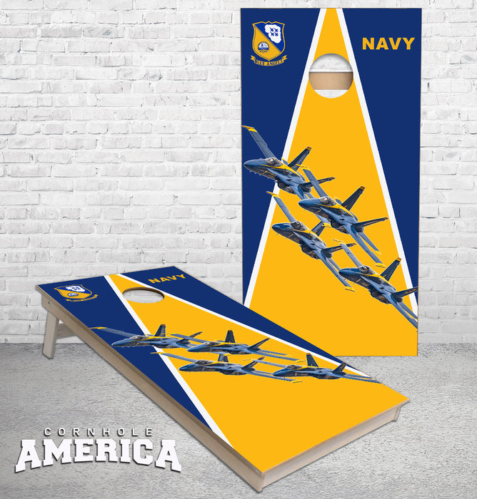 Navy Blue Angels Triangle Design cornhole boards