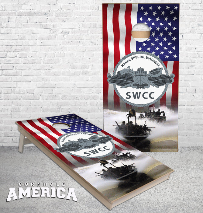 US Navy SWCC US Flag cornhole boards