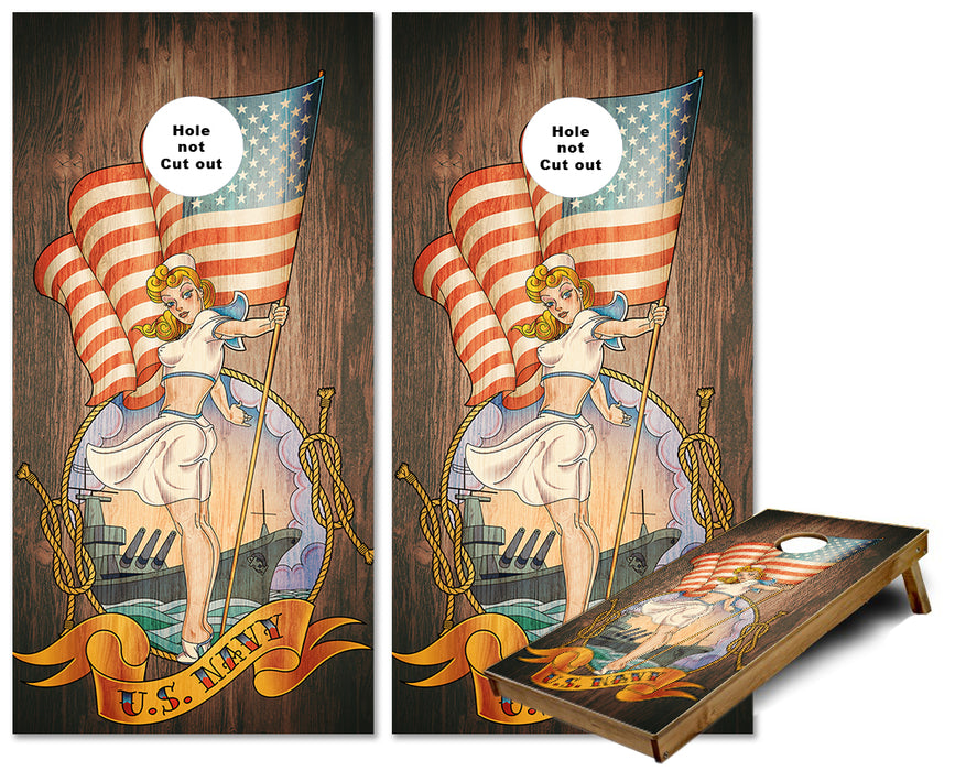 United States Navy Weathered wood Pin up Girl design cornhole wraps