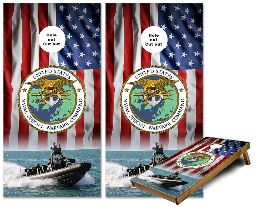 United States Navy NSWC on US Flag cornhole wraps