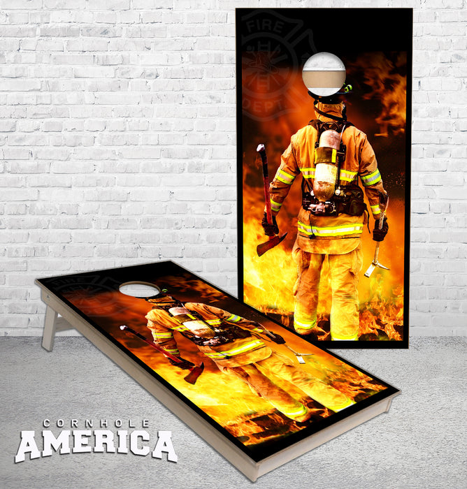 Firefighter flames Cornhole Boards