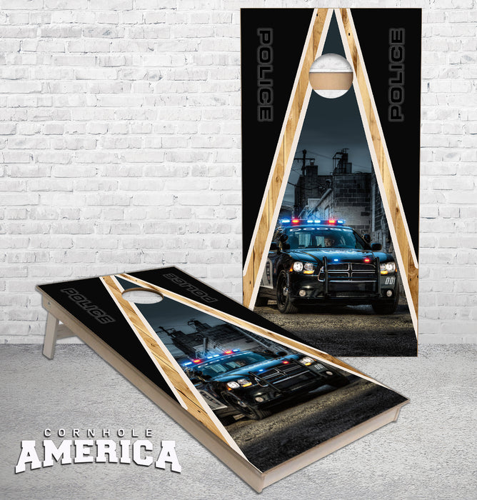 Police Car Triangle Wood Cornhole Boards