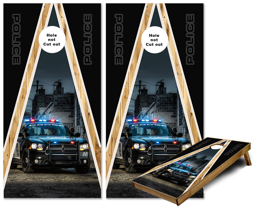 Police Car Triangle Wood Cornhole wraps