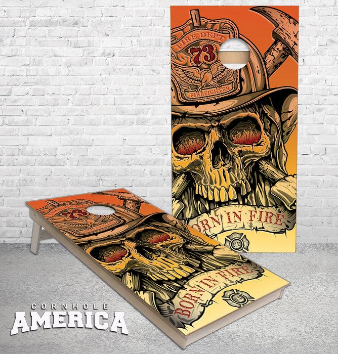 Born in the Fire Firefighter cornhole boards