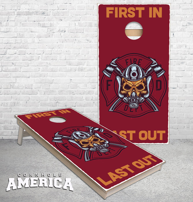 First In Last Out Fire Fighter Cornhole Boards