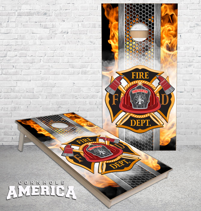 Fire Department Maltese Cross Flames Cornhole Boards