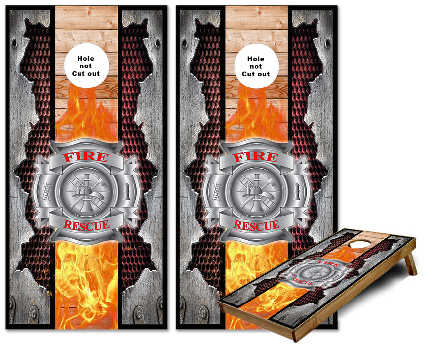 Fire Rescue Maltese cross with torn metal edges Cornhole wraps