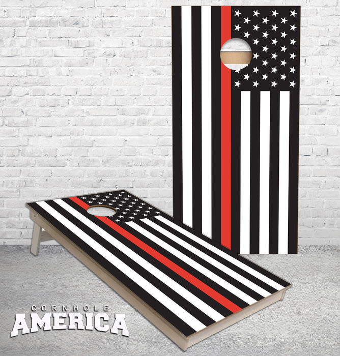 Support your Fire Fighters Thin Red Line US FLAG Cornhole Boards