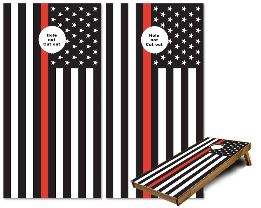 Support your Fire Fighters Thin Red Line US FLAG Cornhole wraps