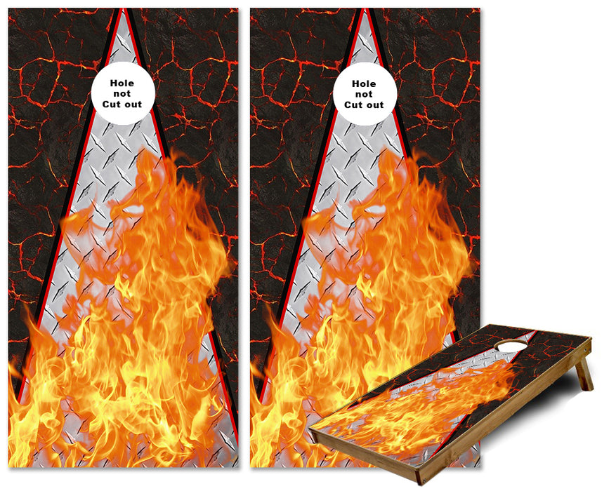 Lava and Fire Triangle theme cornhole wraps