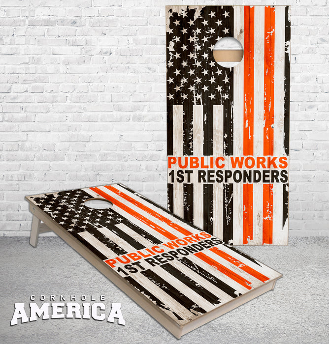 Public Works First Responder American Flag cornhole boards