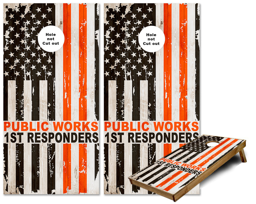 Public Works First Responder American Flag cornhole wraps