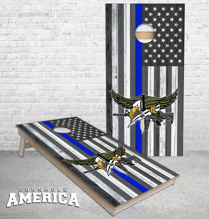 Thin blue Line US Flag with SWAT Logo cornhole boards