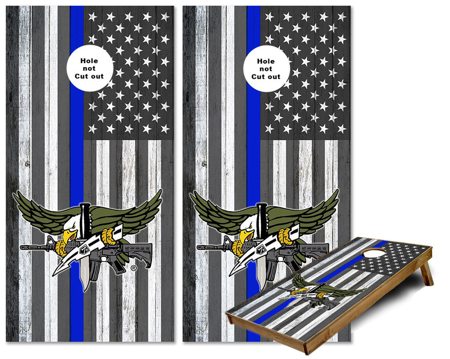 Thin blue Line US Flag with SWAT Logo cornhole wraps