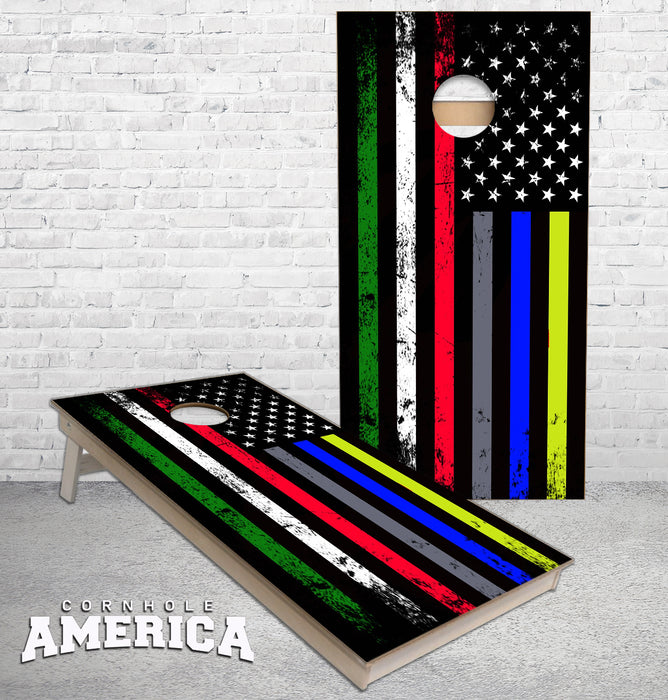 US Flag of Emergency Responders cornhole boards