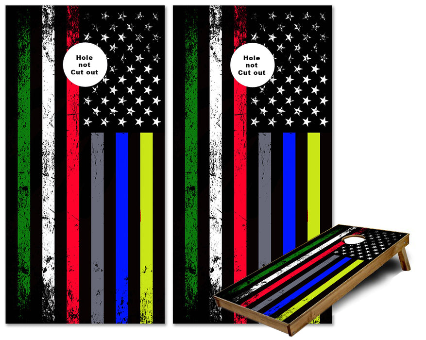 US Flag of Emergency Responders cornhole wraps