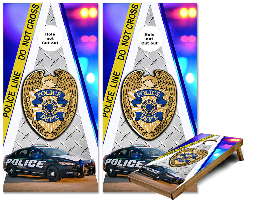 Police Officer Badge Car and Police line do not cross cornhole wraps