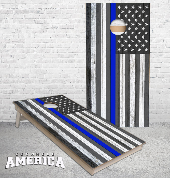 Thin blue Line rustic wood American Flag cornhole boards