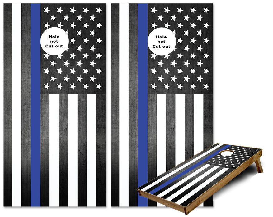 Support your Police Thin blue Line US FLAG rustic wood Cornhole wraps