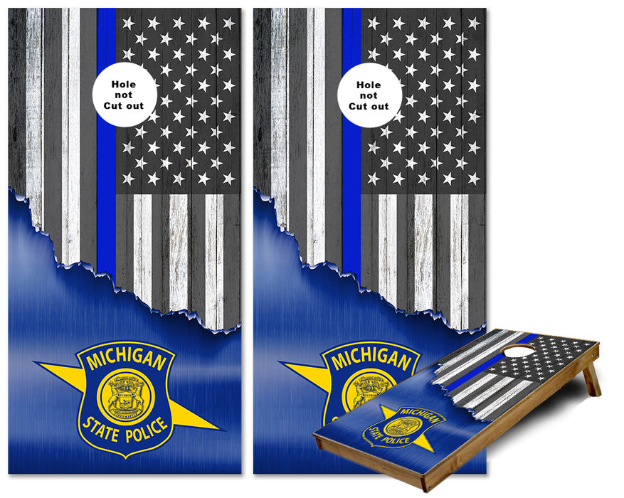 Michigan State Police Jagged Thin blue Line cornhole wraps