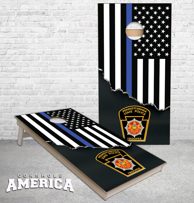 Pennsylvania State Police Jagged Thin blue line cornhole boards