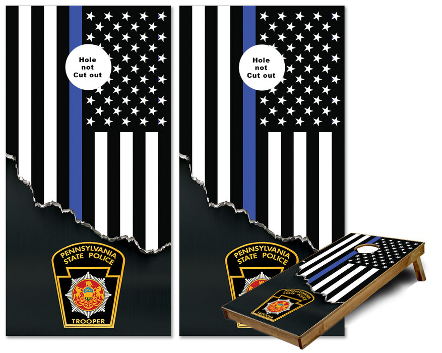 Pennsylvania State Police Jagged Thin blue line cornhole wraps