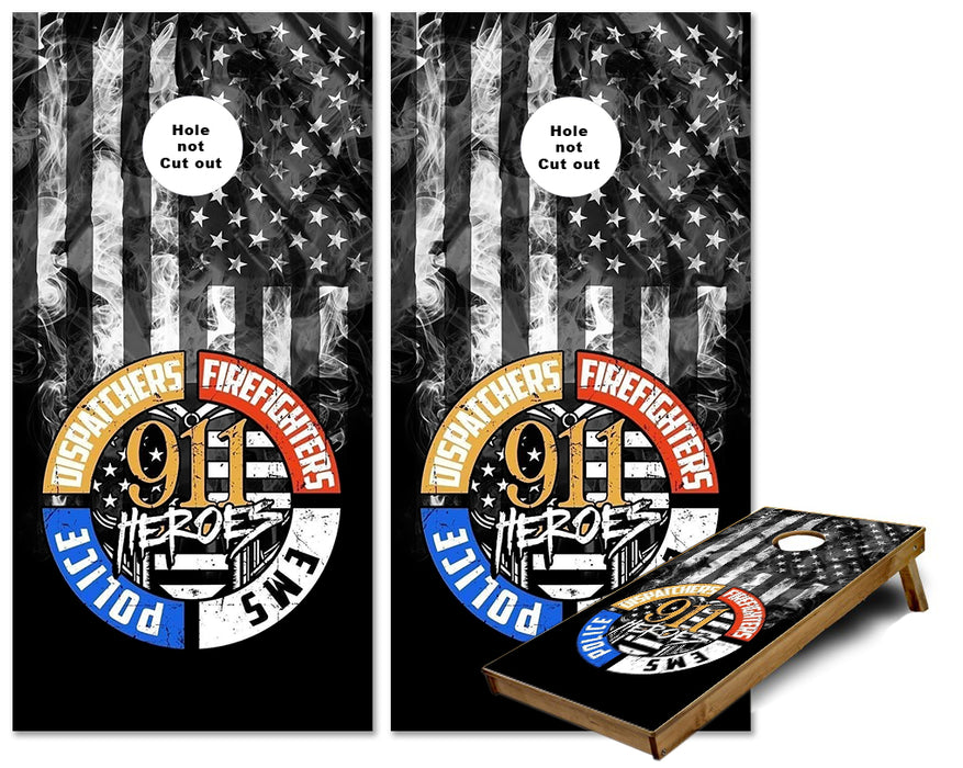 911 Service Heroes American Flag Cornhole wraps