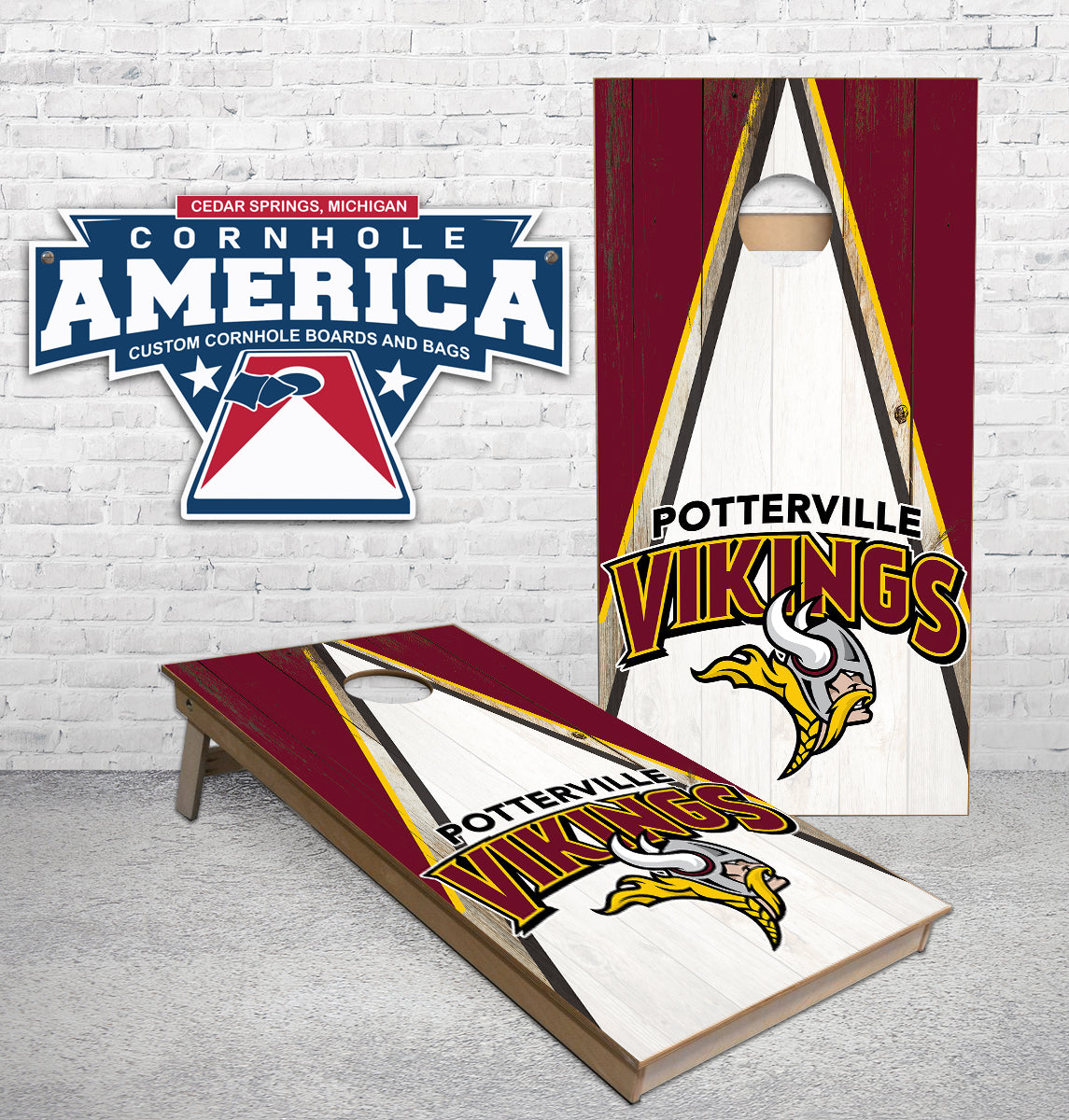 Potterville Vikings Public School cornhole boards — Cornhole America