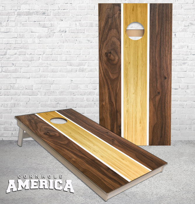 Stained Wood Striped Dark/Light Cornhole boards