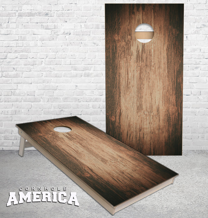 Medium Brown wood with dark edges cornhole boards