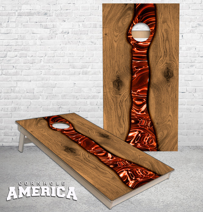 Fire Lava Epoxy wood look Cornhole Boards