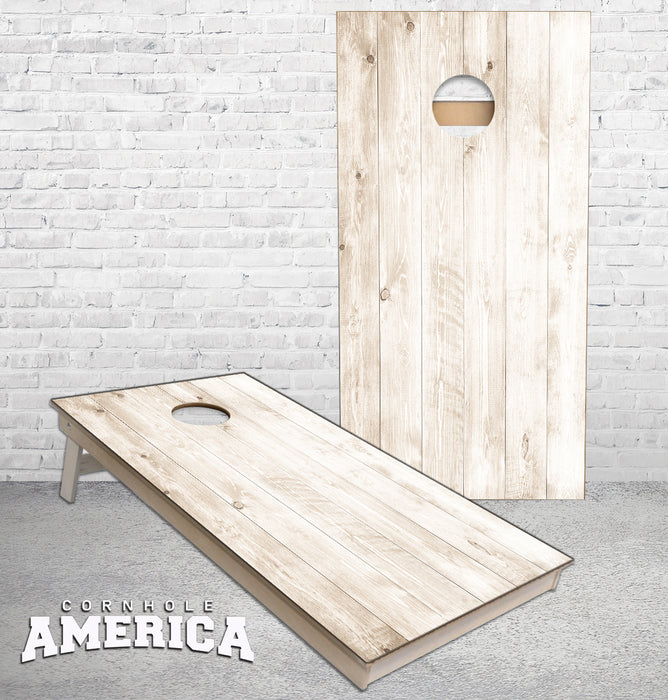 White Washed wood plank cornhole boards