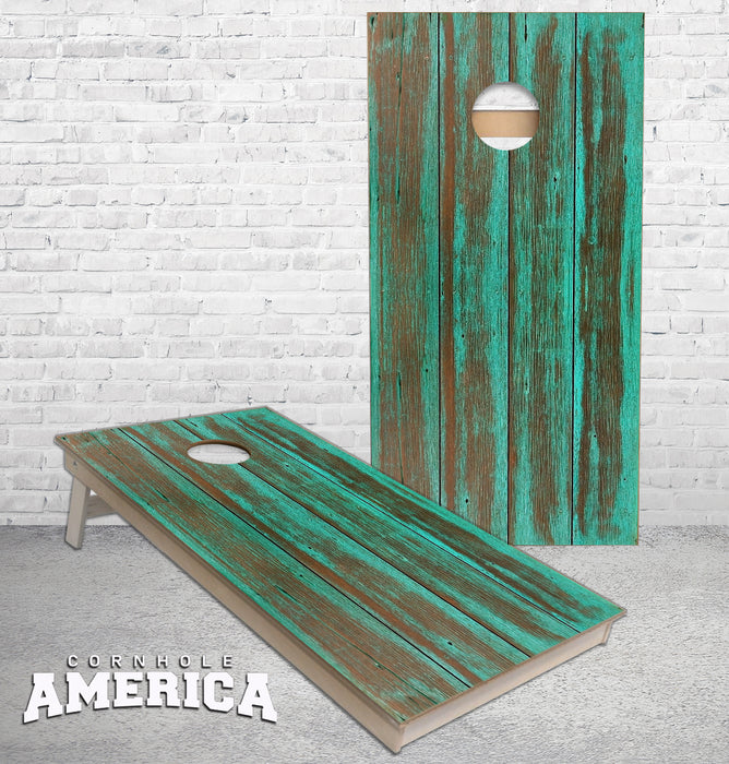 Turquoise Washed wood planks cornhole boards