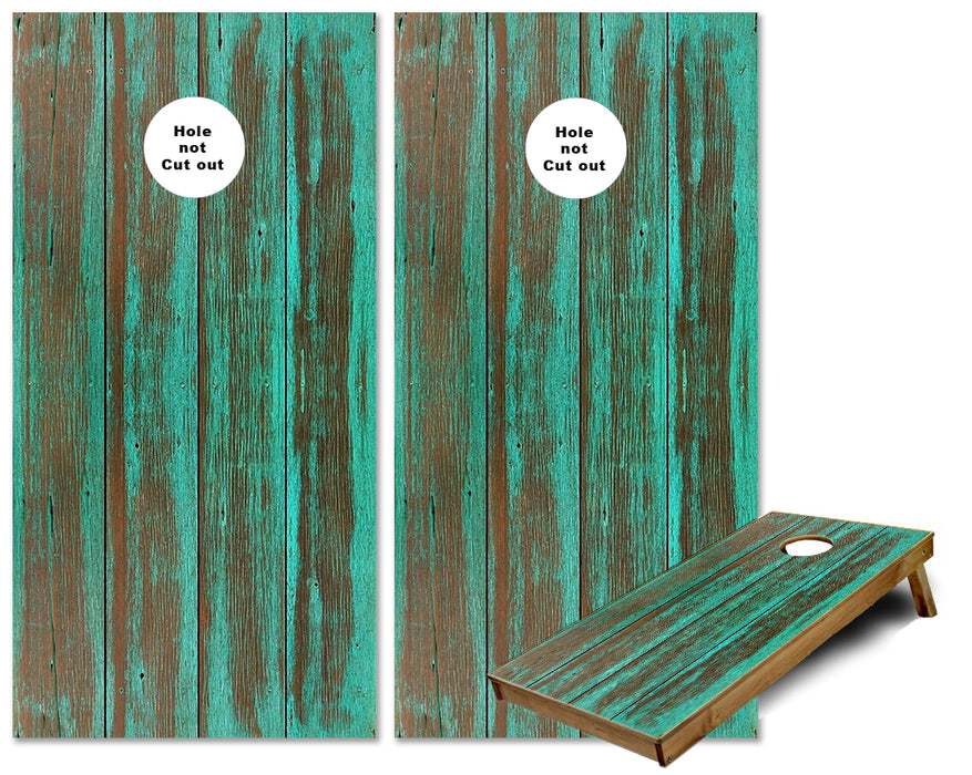 Turquoise wood plank cornhole wraps