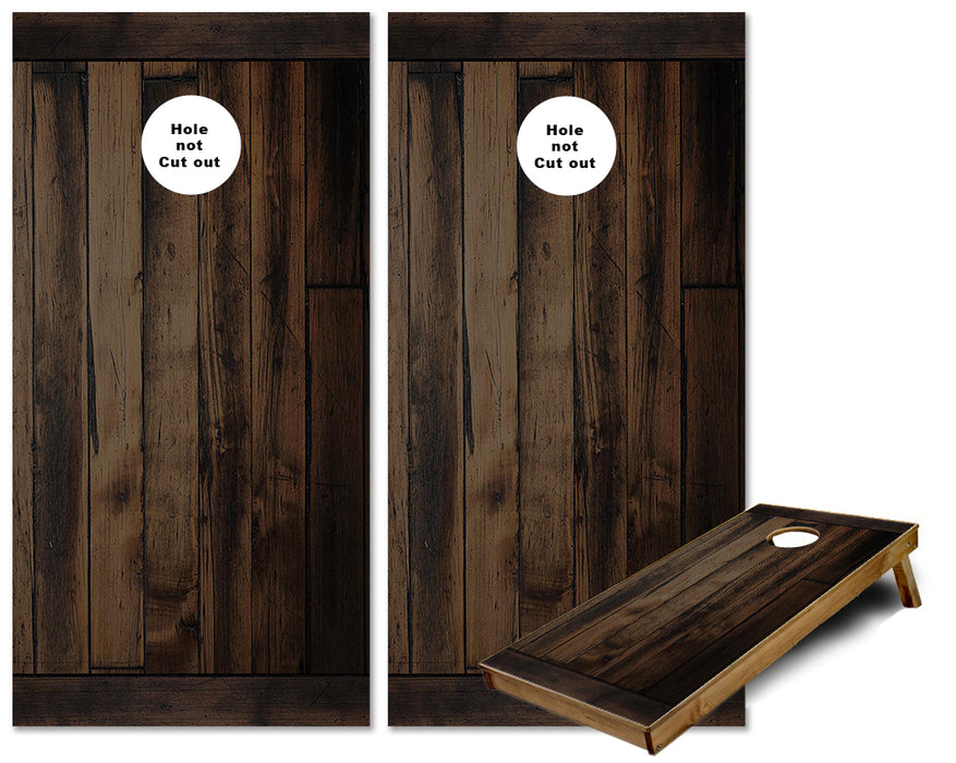 Dark wood planks vertical with horizontal ends cornhole wraps