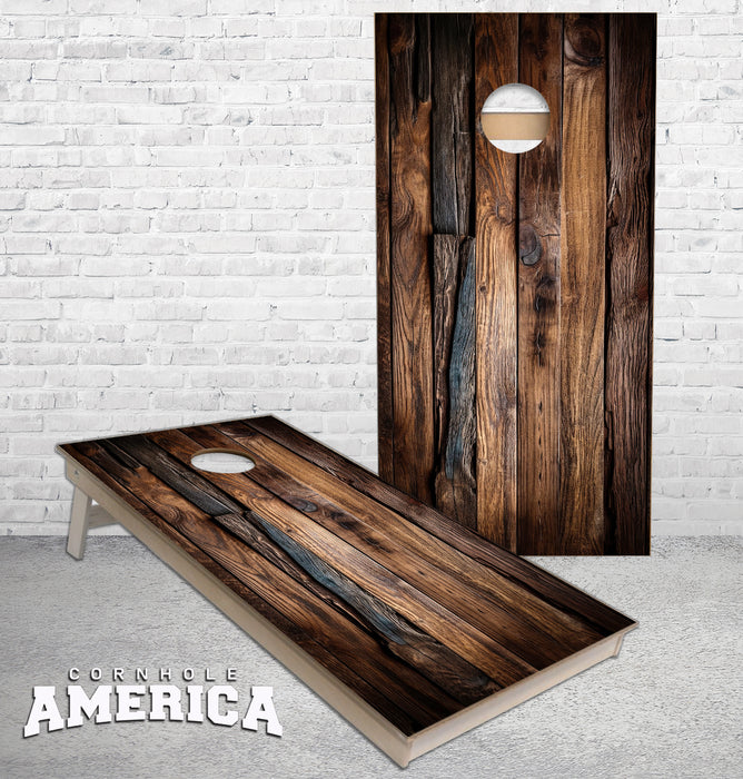 Dark Wooden raised texture planks cornhole boards