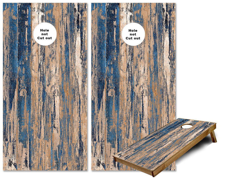 Blue Scraped Painted Wood Cornhole boards