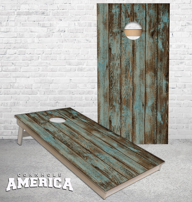 Blue Scraped barn wood cornhole boards