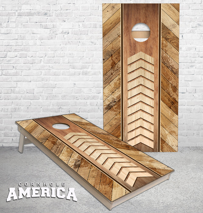 Natural Wood Arrow Designed Cornhole boards