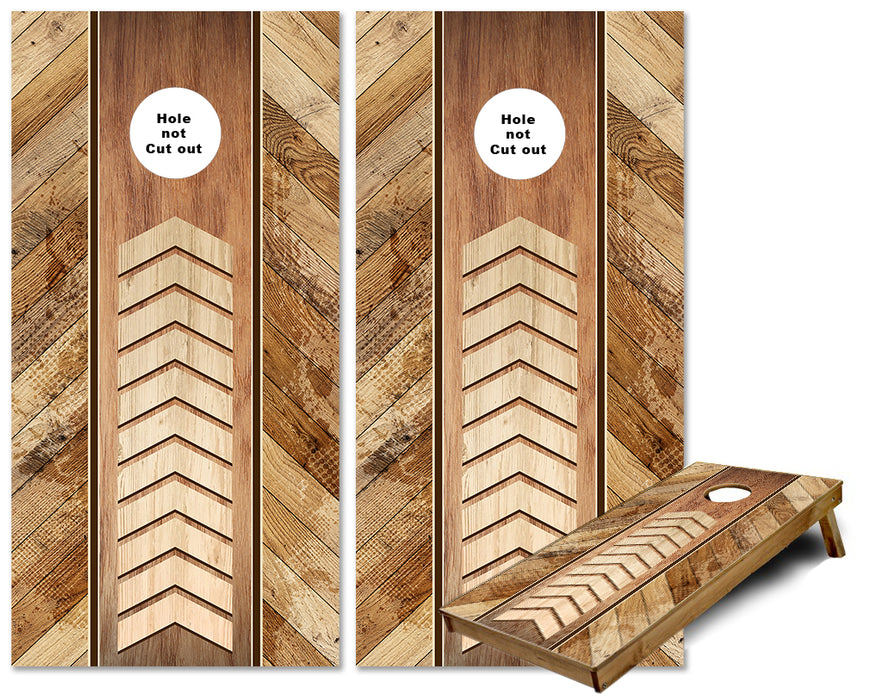 Natural Wood Arrow Striped cornhole wraps