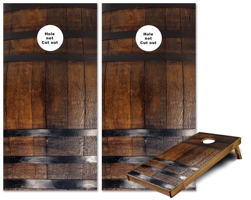 Whiskey Barrel dark wood with Metal Straps cornhole wraps