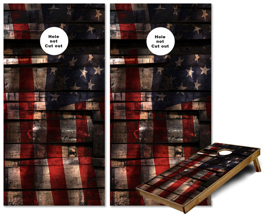 Whiskey Barrel US American Flag Wood planks cornhole wraps