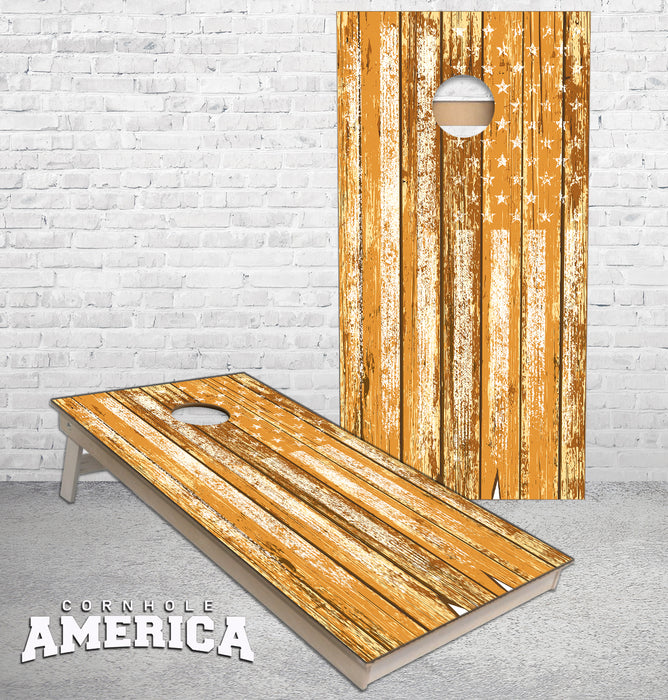 Wooden Plank Stars and Stripes light cornhole boards